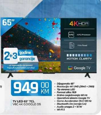 TV LED 65" TCL V6C 4K GOOGLE OS