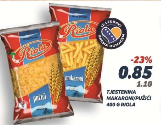 TJESTENINA MAKARONI/PUŽIĆI 400 G RIOLA