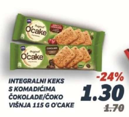 Integralni keks s komadićima čokolade/čoko višnja 115 g O'Cake