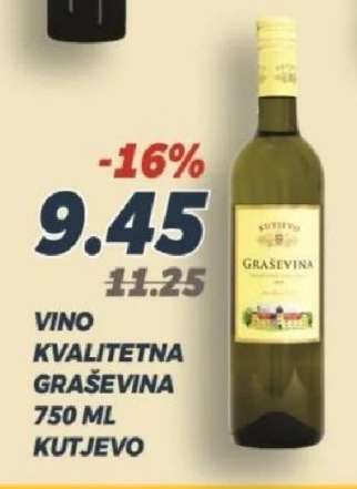 VINO KVALITETNA GRAŠEVINA 750 ML KUTJEVO