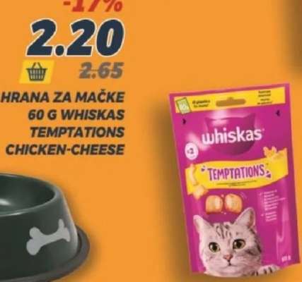 HRANA ZA MAČKE 60 G WHISKAS TEMPTATIONS CHICKEN-CHEESE
