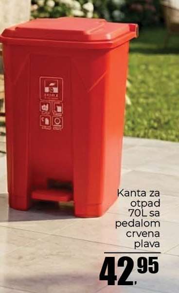 Kanta za otpad 70L sa pedalom crvena plava