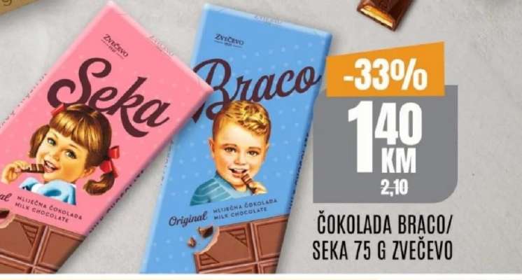 Čokolada Braco/Seka 75 g Zvečevo
