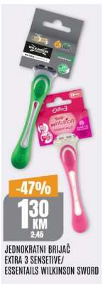 JEDNOKRATNI BRIJAČ EXTRA 3 SENSITIVE/ESSENTAILS WILKINSON SWORD