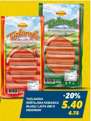 TUZLANSKA ROŠTILJSKA KOBASICA BLAGA / LJUTA 600 G MENPROM