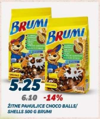 ŽITNE PAHULJICE CHOCO BALLS/SHELLS 500 G BRUMI
