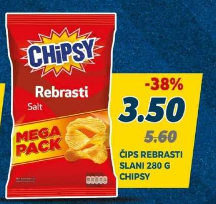 ČIPS REBRASTI SLANI 280 G CHIPSY