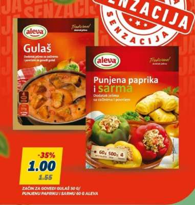 Začin za goveđi gulaš 50 g / Punjenje papriku i sarmu 60 g Aleva
