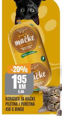 KOBASICA ZA MAČKE PILETINA I PURETINA 450 G BINGO