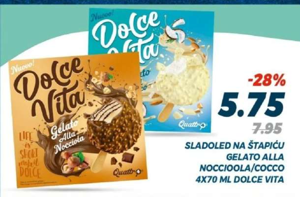 SLADOLED NA ŠTAPIĆU GELATO ALLA NOCCIOLA/COCCO 4X70 ML DOLCE VITA