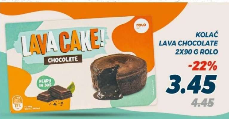 KOLAČ LAVA CHOCOLATE 2X90 G ROLO