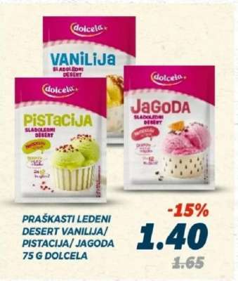 PRAŠKASTI LEDENI DESERT VANILIJA/PISTACIJA/JAGODA