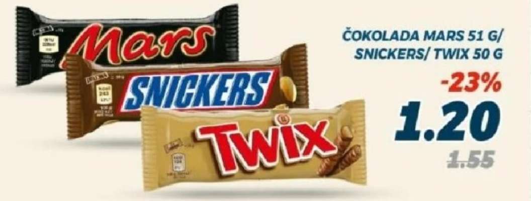 Čokolada Mars 51 g/ Snickers/ Twix 50 g