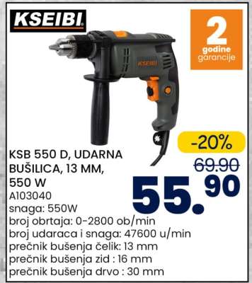 KSEIBI KSB 550 D, UDARNA BUŠILICA, 13 MM, 550 W