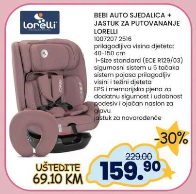 BEBI AUTO SJEDALICA + JASTUK ZA PUTOVANJE LORELLI