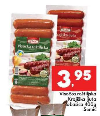 Visočka roštiljska Krajiska ljuta kobasica 400g Semić