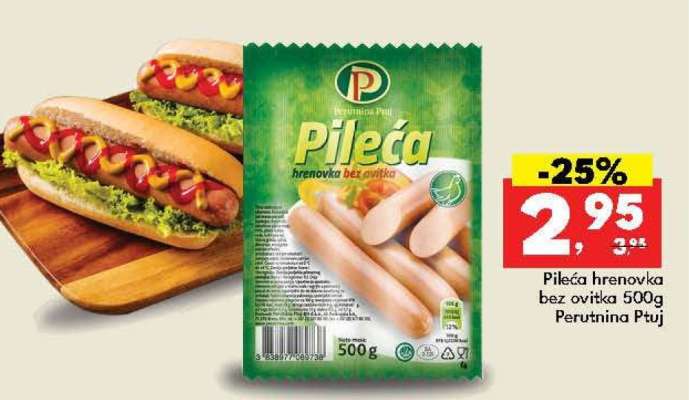 Pileća hrenovka bez ovitka 500g Perutnina Ptuj