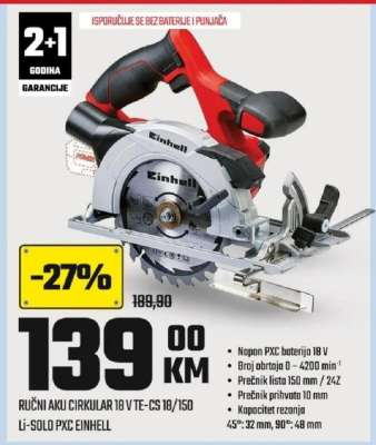 Ručni aku cirkular 18 V TE-CS 18/150