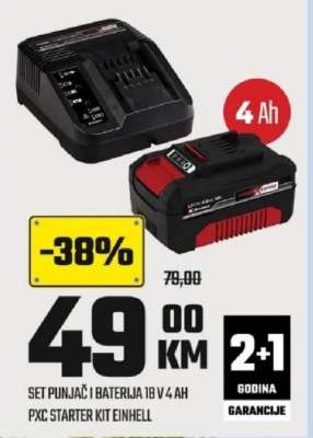 SET PUNJAČ I BATERIJA 18 V 4 AH PXC STARTER KIT EINHELL