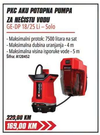 PXC AKU POTOPNA PUMPA ZA NEČISTU VODU GE-DP 18/25 LI - SOLO