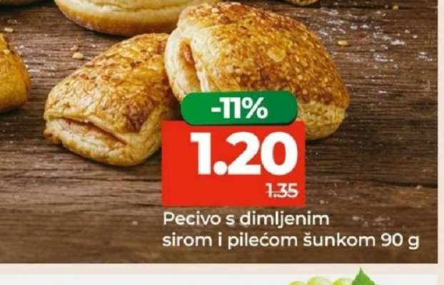 Pecivo s dimljenim sirom i pilećom šunkom 90 g