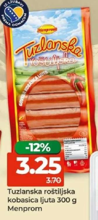 Tuzlanska roštiljska kobasica ljuta 300 g Menprom