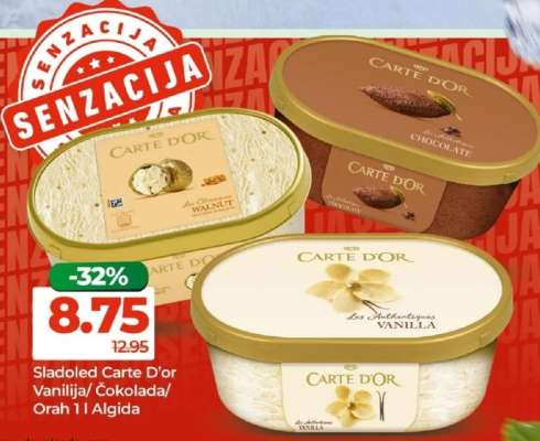 Sladoled Carte D'or Vanilija/Čokolada/Orah 1 l Algida