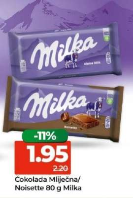 ČOKOLADA MLIJEČNA/NOISETTE 80 G MILKA