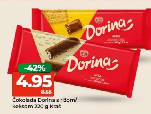 Čokolada Dorina s rižom/keksom 220 g Kraš