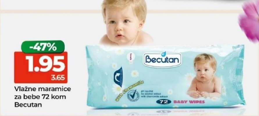 Vlažne maramice za bebe 72 kom Becutan