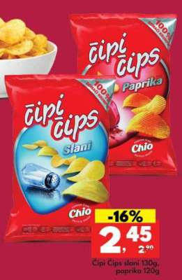Čipi Čips slani 130g, paprika 120g