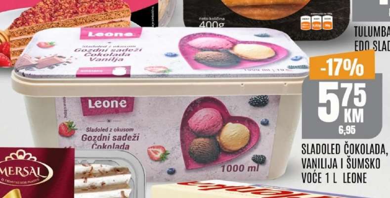 SLADOLED ČOKOLADA, VANILIJA I ŠUMSKO VOĆE 1 L LEONE