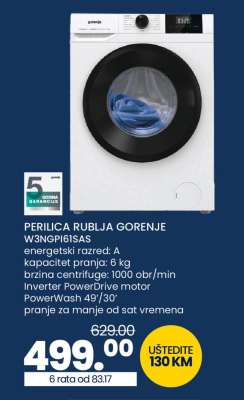 PERILICA RUBLJA GORENJE W3NGP61SAS