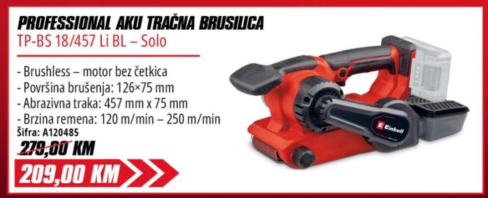 PROFESSIONAL AKU TRAČNA BRUSILICA TP-BS 18/457 Li BL – Solo