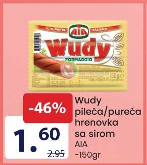 Wudy pileća/pureća hrenovka sa sirom