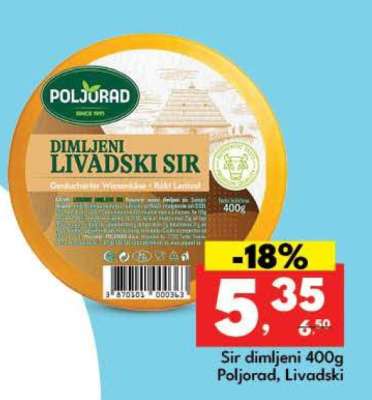 Sir dimljeni 400g Poljorad, Livadski