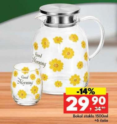 Bokal staklo 1500ml + 6 čaša