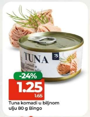 Tuna komadi u biljnom ulju 80 g Bingo