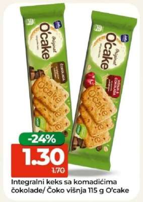 Integralni keks sa komadićima čokolade/ Čoko višnja 115 g O'cake