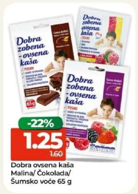 Dobra ovsena kaša Malina/Čokolada/Šumsko voće 65 g