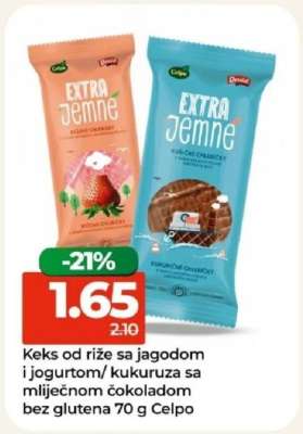 Keks od riže sa jagodom i jogurtom/kukuruz sa mliječnom čokoladom bez glutena 70 g Celpo