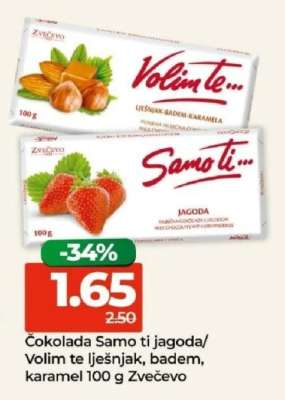 Čokolada Samo Ti Jagoda/Volim Te Lješnjak-Badem-Karamel