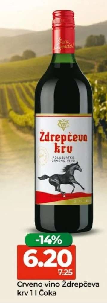 Crveno vino Ždrepčeva krv 1 l Čoka