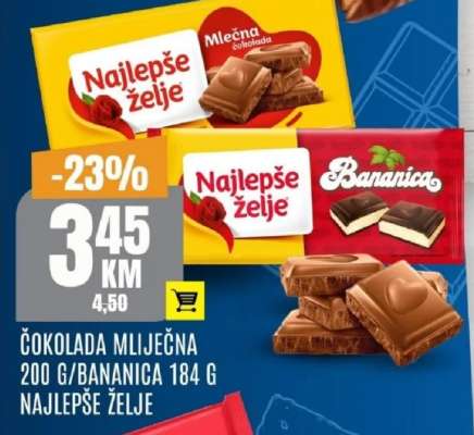 Čokolada mliječna 200 g / Bananica 184 g Najlepše želje