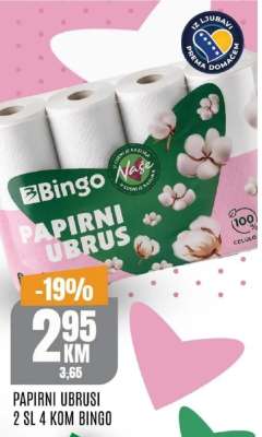 Papirni ubrusi 2 sl 4 kom Bingo