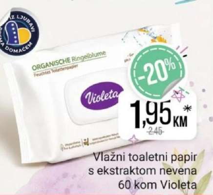 Vlažni toaletni papir s ekstraktom nevena 60 kom Violeta