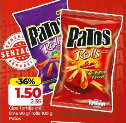 Čips Tortilja chili lime 90 g / rolls 100 g Patos