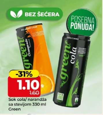 Sok cola/ narandža sa stevijom 330 ml Green