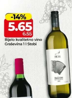 Bijelo kvalitetno vino Graševina 1 l Stobi