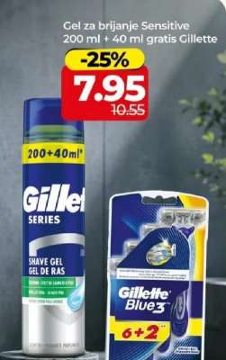 Gel za brijanje Sensitive 200 ml + 40 ml gratis Gillette